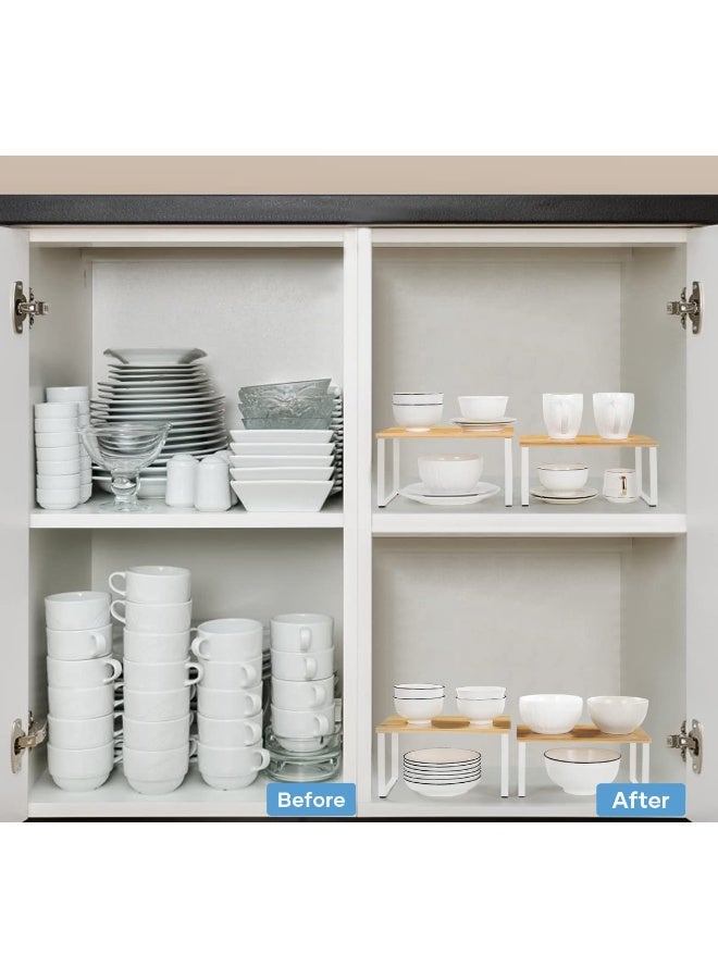 NEX Kitchen Cabinet and Counter Shelf Organizer, Stackable & Expandable, White and Natural - Image 3